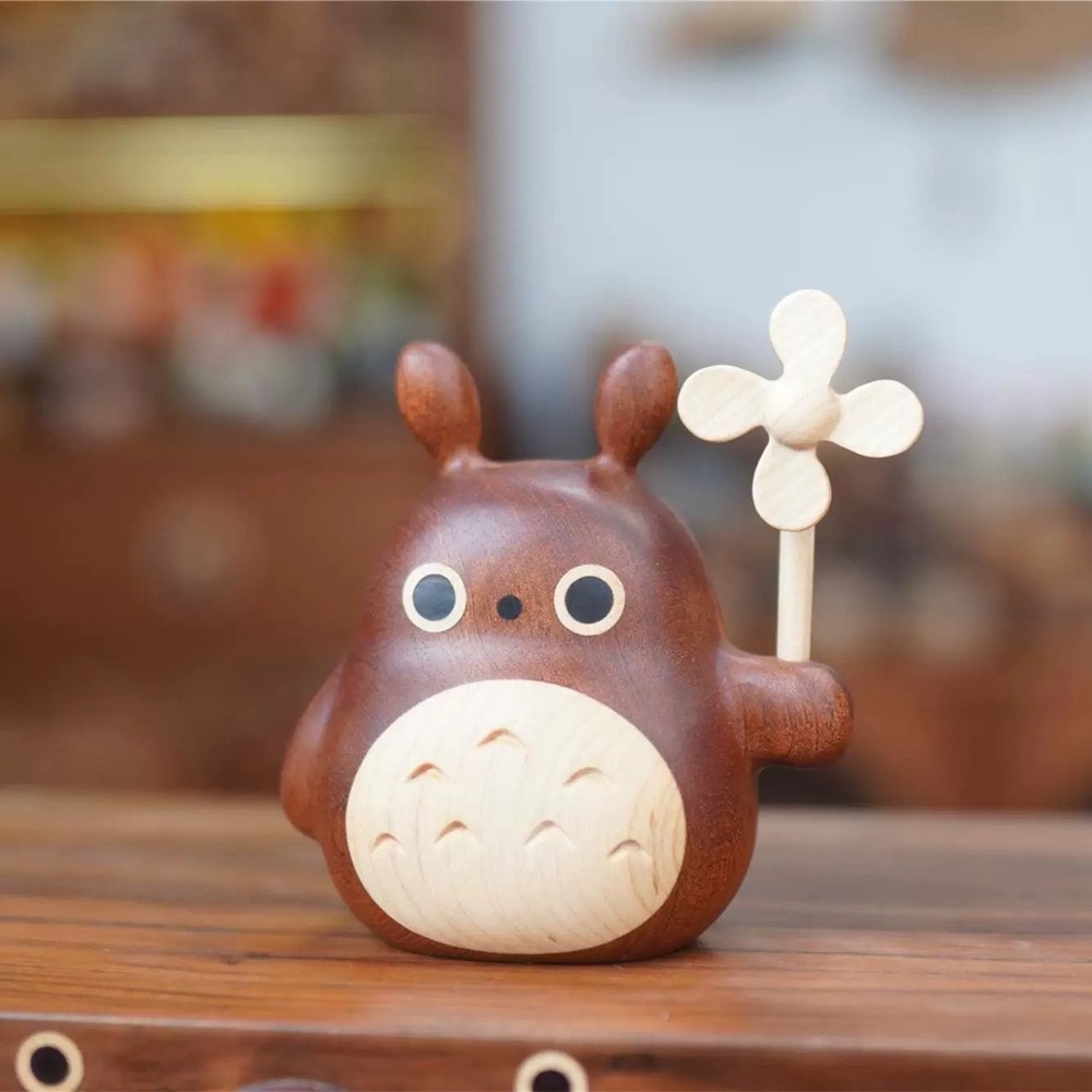 Wooden Totoro Toy with Flower